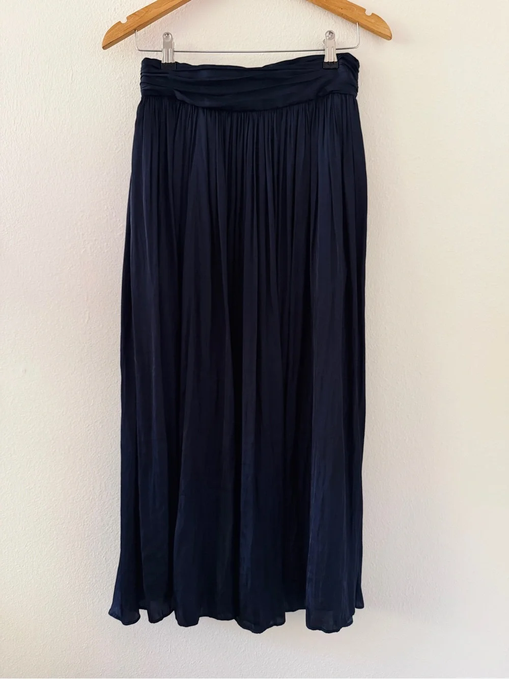 J. Crew Point Sur Crinked Satin Maxi Skirt Navy Blue